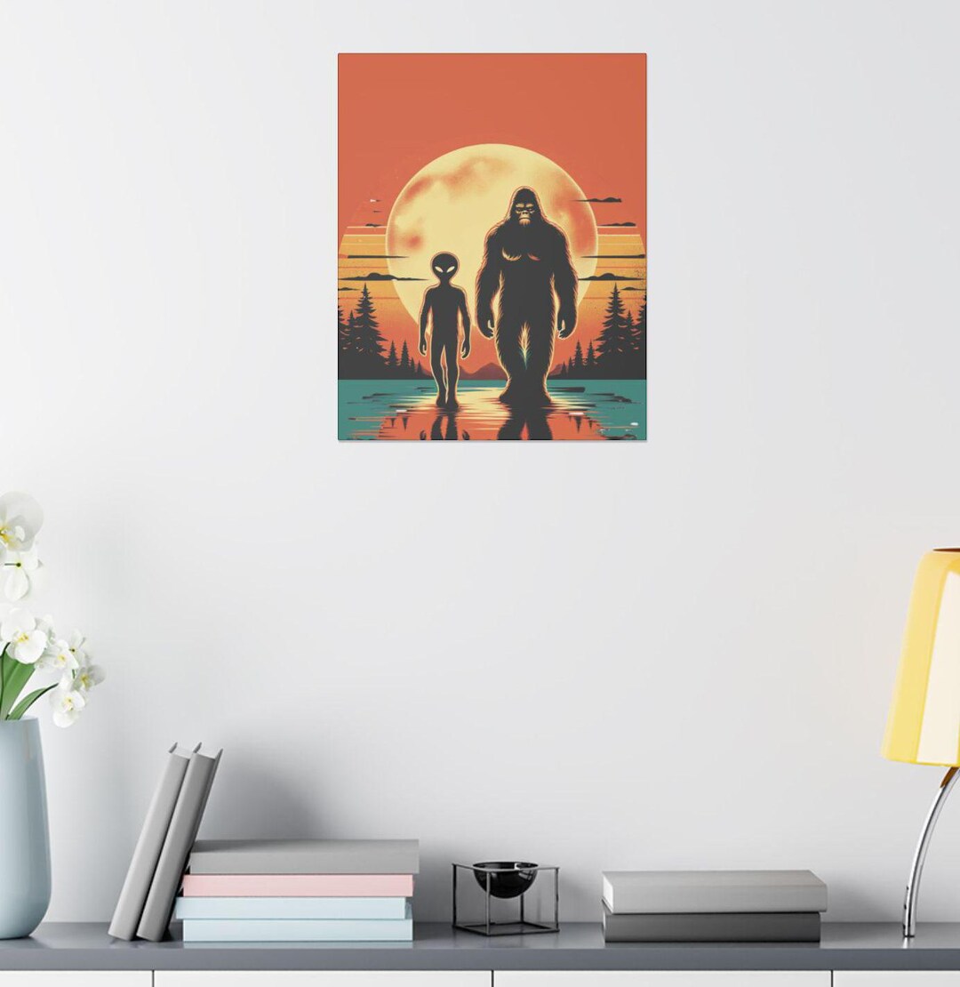 Bigfoot and Alien Matte Canvas Print: Sasquatch Sci-fi Wall Art - Etsy