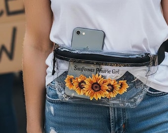 Sunflower Girl Clear Fanny Pack, ITA Stadium Approved, Concert See-Thru, Personalized Accessory