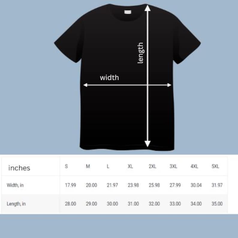 Puede incluir: Camiseta negra con medidas en cent&iacute;metros. El ancho var&iacute;a de 45,69 cm a 81,10 cm, y el largo var&iacute;a de 71,12 cm a 88,90 cm, seg&uacute;n la talla. Las tallas de camiseta van de la S a la 5XL.