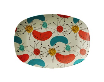 Midcentury 1950s pattern Small Platter, oven, microwave, convection safe, vintage, retro design