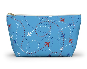 Pochette pour accessoires bleue avec fond en T avec jets et traînée de condensation