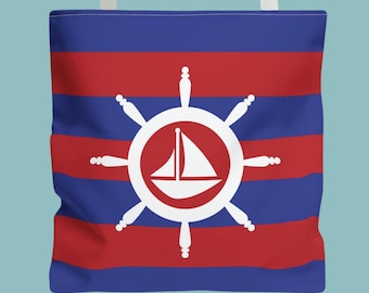 Nautical Boat Tote Bag - Coastal Sailing Theme, Beach Carryall