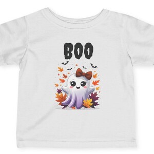Ghostly Boo Baby Tee: Adorable Halloween Ghost & Autumn Leaves