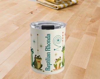 Mid Century Frogs Tumbler 10oz, Amphibian Thermal Mug