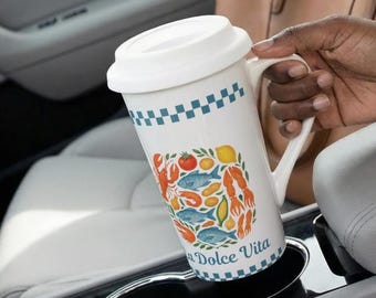 La Dolce Vita Grande Mug with Lid, Spill Resistant Home Office Cup