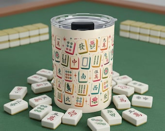Mahjong Tiles Tumbler 10oz, Competitive Player Thermal Mug