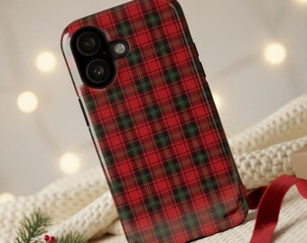 Tartan Plaid Phone Case, Red Christmas Holiday Cover, Impact Resistant iPhone Samsung