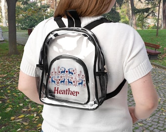 Swedish Folk Art Clear Stadium Backpack, Persoalized ITA Bag