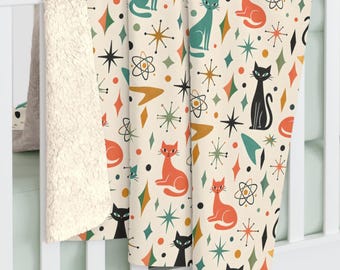 Midcentury Atomic Age Retro 1950s Sherpa Fleece Blanket | Vintage Modern