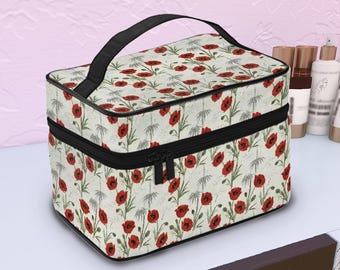 Red Poppies Portable Travel Makeup Bag, Prescription Tote, Toiletry Carrying Case