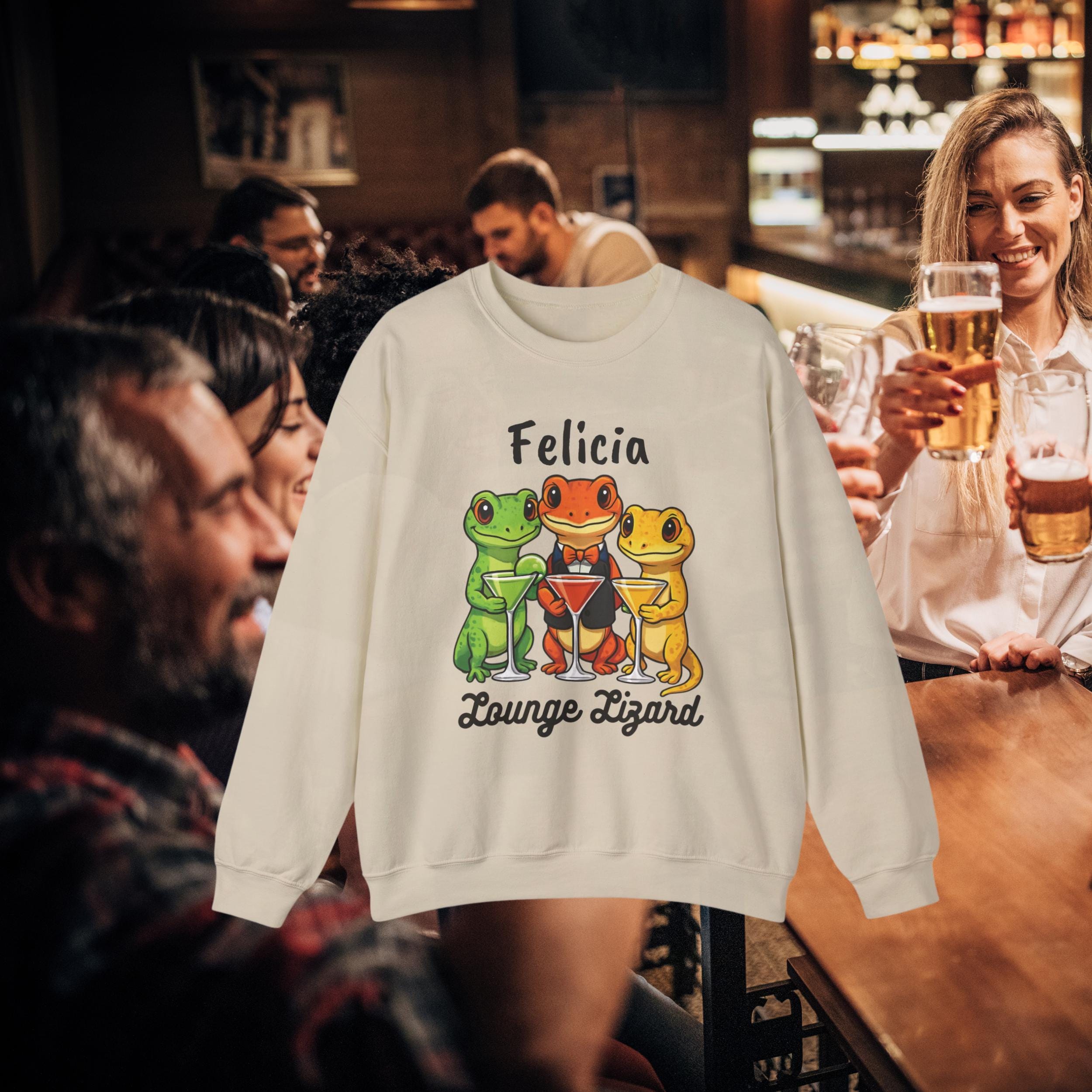 Funny Lizard Drinking Sweatshirt: Gecko Martini Crewneck, Animal 