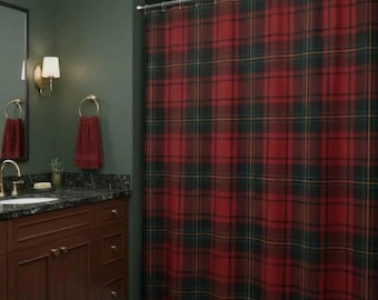 Red Tartan Plaid Shower Curtain: Rustic Holiday Bathroom Decor, Country Club Style
