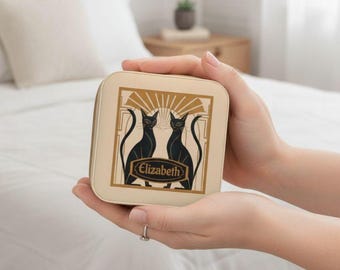 Art Deco Black Cats Jewelry Travel Case | Personalized Jewelry Organizer