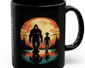 Bigfoot Alien Custom Mug: Personalized Alien invasion cup, UFO geek drinkware
