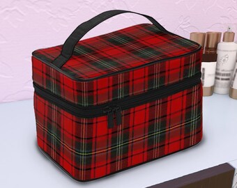 Holiday Tartan Portable Travel Makeup Bag