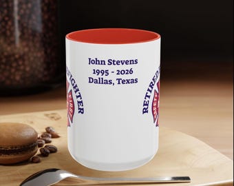 Retired Firefighter Coffee Mug, Custom Retiree Cup | Fire Department Graphic