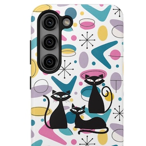 Midcentury Atomic Cats Phone Case: Lexan Plastic, Cat Lover Gift