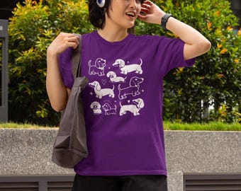 T-shirt teckel, schattige worsthond zeer fijne tekeningen, speelse puppy illustratie, shirt hond mama, Doxie Top