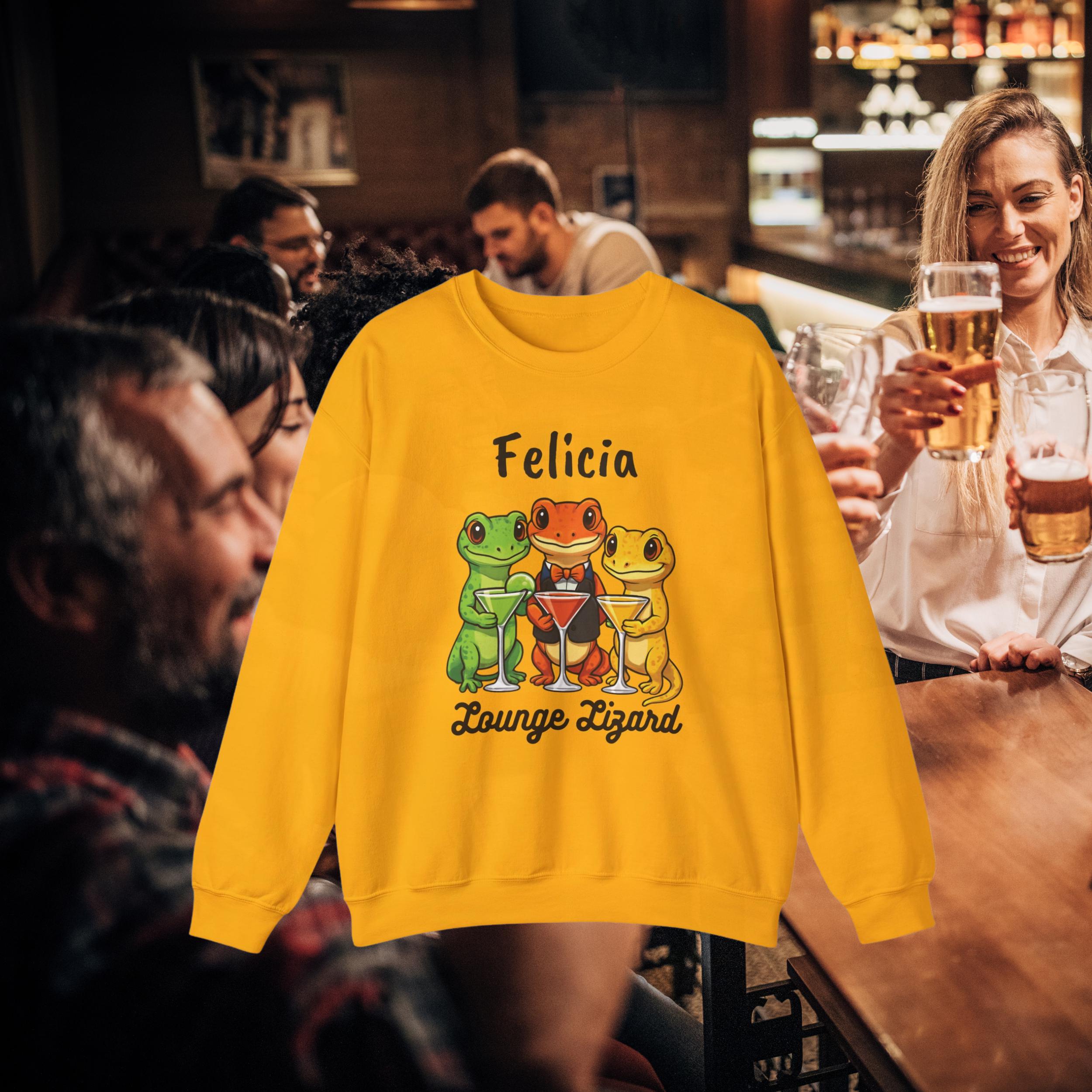 Funny Lizard Drinking Sweatshirt: Gecko Martini Crewneck, Animal 