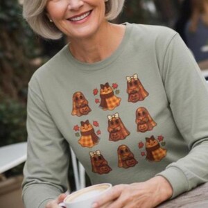 Plaid Ghost Long Sleeve T-Shirt: Halloween Autumn Pullover