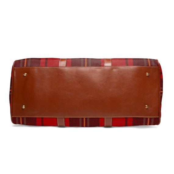 Waterproof Plaid Weekender Bag, Tartan Travel Duffel, PU Leather