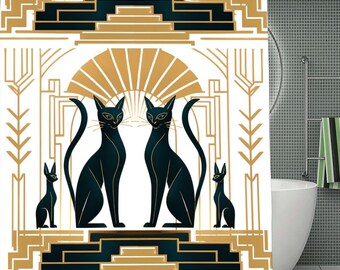 Retro Art Deco Cats Shower Curtain 70.8"x70.8"