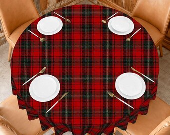 Holiday Tartan Round Tablecloth, Wavy Edge Christmas Tablecloth, Round sixty inch tablecloth