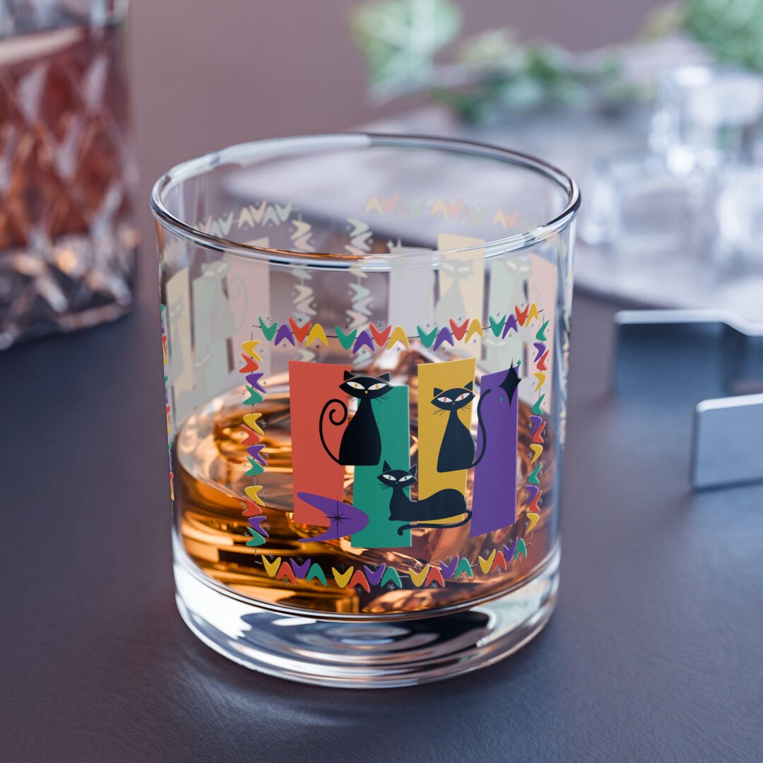 Atomic Cats Rocks Glass, Midcentury Modern Barware, Cat Lover Gift - Etsy