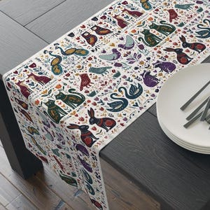 Scandinavian Folk Art Table Runner, Cotton/Poly Blend, Housewarming Gift, Gathering Table Decor, Nordic Design, Kitchen, Sofa Table Linen