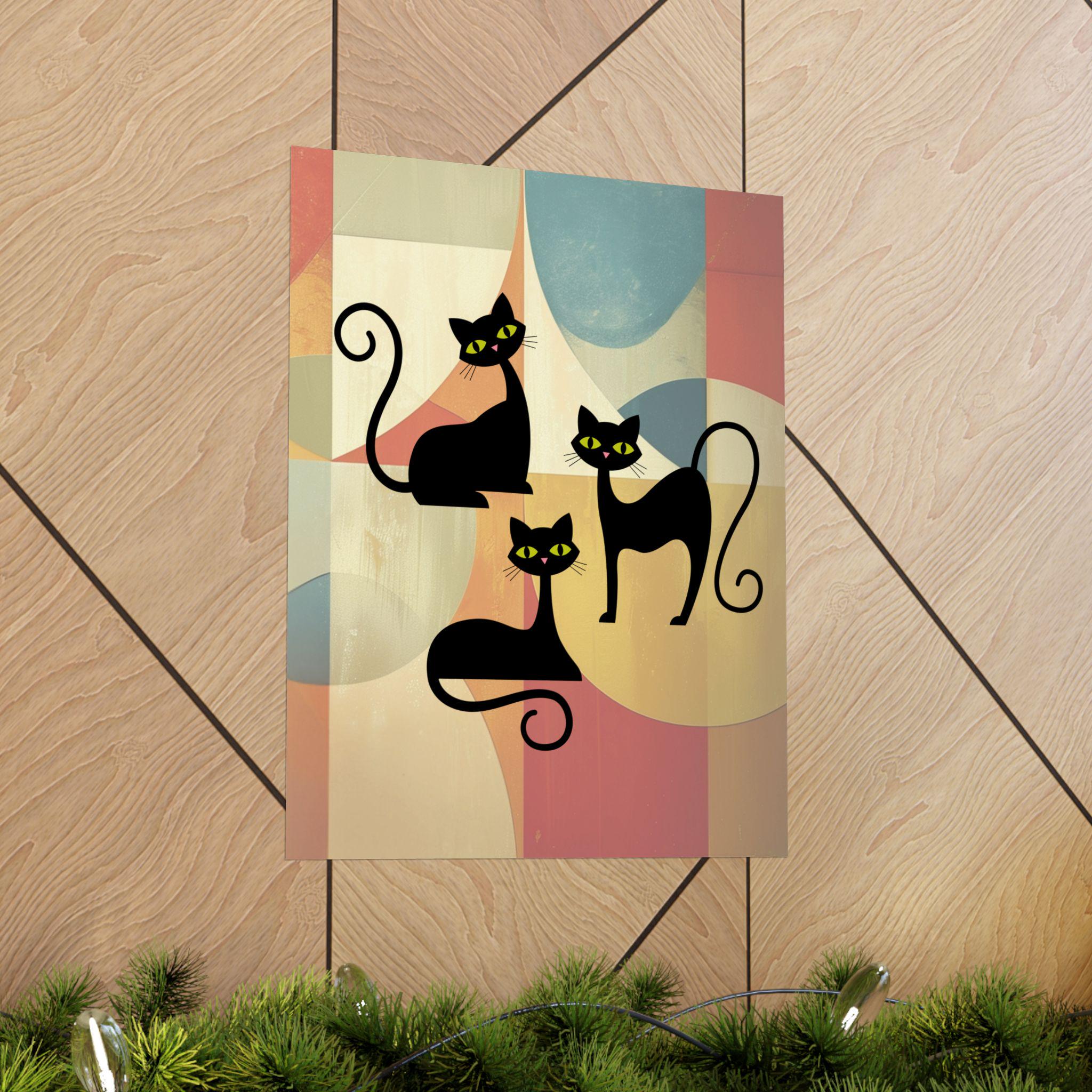 Retro Atomic Black Cats 3 Poster Matte Vertical Poster | Mid