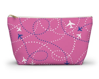 Accessory Pouch w T-bottom in pink with Jets and contrails