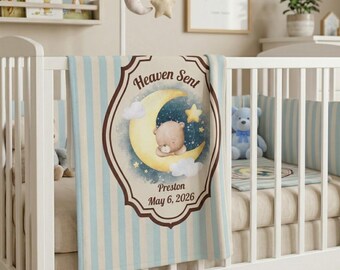 Personalized Baby Arctic Blue Fleece Blanket, Custom Name and Birth Date