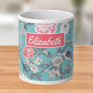 Jumbomugg, personlig, Chinoiserie-blommor, 20oz present till kaffeälskare, Java-glas