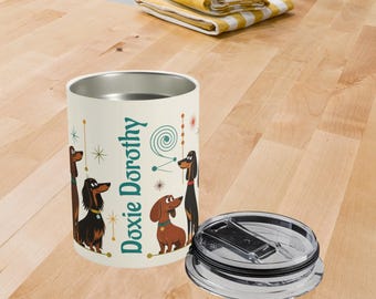 Mid Century Dachshunds Tumbler 10oz, Home Office Thermal Mug