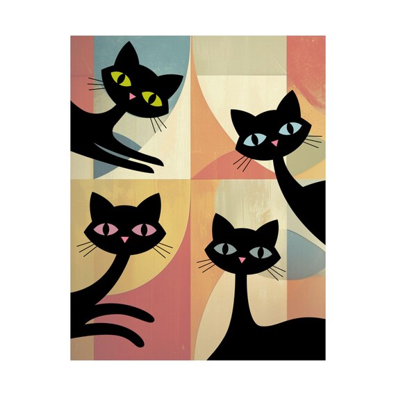 Retro Atomic Black Cats Poster Matte Vertical Poster | Mid Century