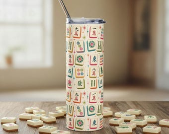 Mahjong Tiles Stainless Steel Tumbler 20oz | Mahjong Pattern Travel Cup