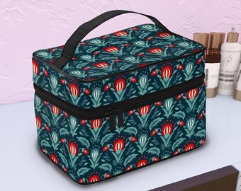 Scandi Folk Art Portable Travel Makeup Bag, Pescription Tote, Travel Toiletry Case