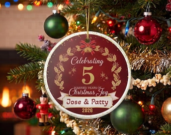 5th Anniversary Christmas Ornament | Personalized 5 Married Christmas
