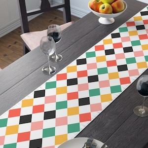 Table Runner (Cotton, Poly) in Harlequin pattern traditional 1950s colors!   Great for any season or occasion!
