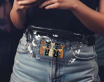 Mid Century Cats Clear Fanny Pack, Stadium Approved, Concert See-Thru, Personalized Accessory