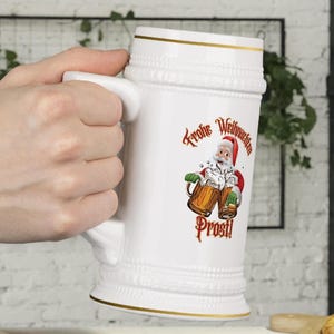 Personalized Frohe Weihnachten Beer Stein Mug, German Merry Christmas Drinking Mug, Custom Heritage Gift, Housewarming, barware, for husband