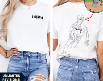 Custom Baseball Portrait Outline Shirt, Personalized MAMA Baseball Gift From Photo, Baseball Mom Apparel, Game Day Baseball Tee,Line Art Tee