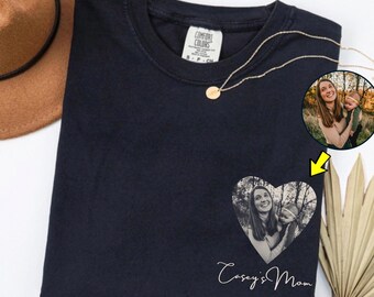 Photo Mom Shirt Comfort Colors®, Vintage Family Portrait Tee, Custom Picture Pocket Apparel, First Mother’s Day Gift