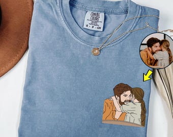 Custom Dad Shirt Portrait from Photo, Custom Line Drawing, Custom Line Art Tee, Custom Dad Portrait Outline Shirt, Personalized Photo tee