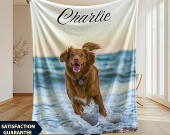 Custom Pet Memorial Photo Blanket, Personalized Dog Photo Blanket, Dog Face and Name Blanket, Picture Throw Blanket, Custom Cat Lover Gift