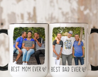 Matching Dad Mom Photo Mug, Custom Family Picture Mug Set, Best Mom Ever Coffee Cup, Gift from Kids