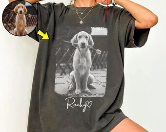 Vintage Dog Photo Shirt, Pet Picture Comfort Colors Tee, Custom Puppy Portrait, Personalized Animal Lover Gift