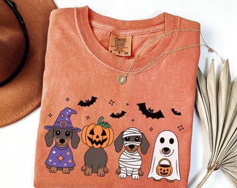 Halloween Dachshund Shirt Comfort Colors®, Spooky Weenie Dog Tee, Cute Ghost Dog Shirt, Wiener Dog Halloween Gift, Dog Mom Fall Shirt