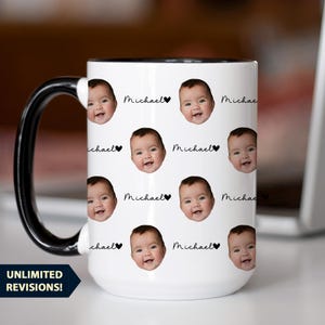 Custom Baby Face Mug With Name, Personalized Coffee Cup, Baby Photo Pattern, Gift For Dad Mom Or Grandma, Kid Picture Present