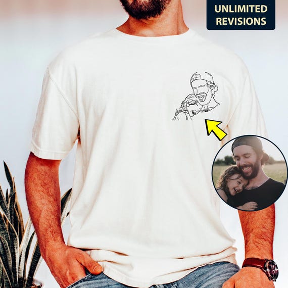 Custom Dad Shirt Portrait, Custom Line Art Tee, Custom Portrait Outline Shirt, Personalized Photo tee, Custom Portrait from Photo Shirt